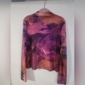 SHEIN Purple and Orange Tie-Dye Long Sleeve Mock Neck Top